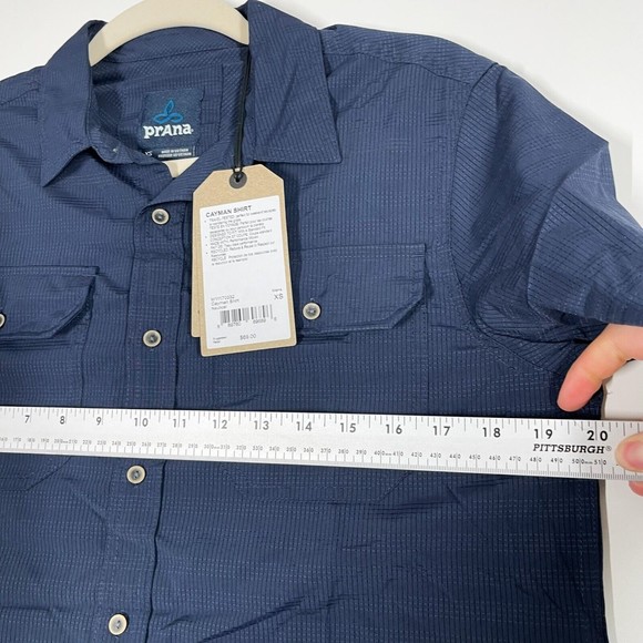 Prana Cayman Short‎ Sleeve Shirt Men's Navy Nautical Button Front Size XS NEW - Picture 7 of 10